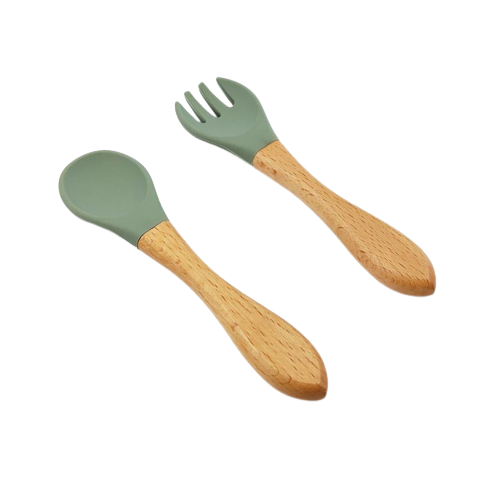 Sage Silicone Baby Spoon and Fork Set